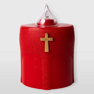 La Briantina Elektrisches LED-Teelicht Benedicto Rot, Brenndauer 150 Tage, Rot mit goldenem Kreuz und Blinklicht, 11 x 8 x 6 cm