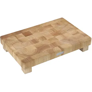 Zassenhaus Hackblock Gummibaum, Stirnholz, Schneidbrett mit Rutschfesten Füßen, 45 x 30 x 8,5 cm