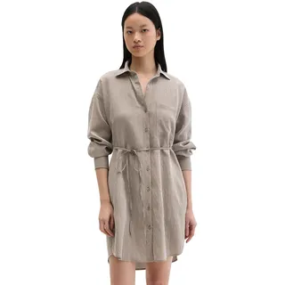 Blusenkleid MARC O'POLO, Damen, Gr. 38, N-Gr, multi, chalky braun, Web, Obermaterial: 86% Viskose, 14% Polyamid, regular fit, Rundhals, Manschette, Kleider Blusenkleid, Gestreiftes Crinkle-Blusenkleid regular fit aus LENZINGTM ECOVEROTM