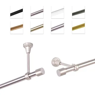 Gardinenstange Vorhangstange 19 mm mit Endkappen, einfache Montage,  Wand, 1-läufig, Chrom Matt, 140 cm - Silber