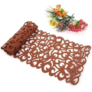 Tischläufer aus Filz – Openwork Filz Tischläufer,Durchbrochene Blumen Muster, Hitzebeständig & Langlebig, 102 x 29 cm – Stilvolle Tischdekoration für Esszimmer (Leichter Kaffee)