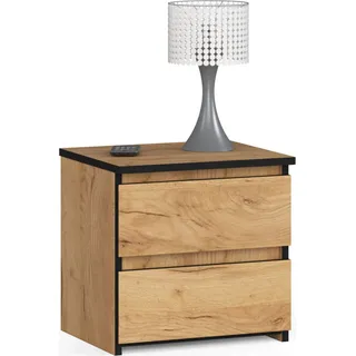 Kommode mit 2 Schubladen Kommode Organizer Kommode mit Schubladen 40 cm breit 40 cm hoch | Eiche Holz Highboard Sideboard Schrank schmal - Braun