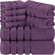 Utopia Towels - 8er-Pack Handtuch-Set mit Aufhängeschlaufe aus 97% Baumwolle, saugfähig und schnell trocknend 2 Badetücher, 2 Handtücher, 4 Waschlappen (Pflaume)