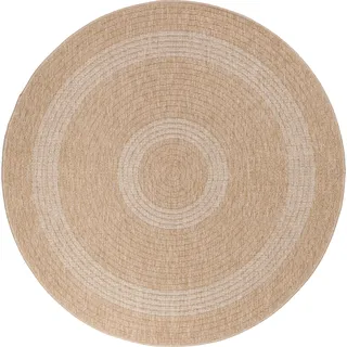 Teppium Runder Outdoor Teppich Wetterfest Küchen Teppich Wasserfest Flachgewebe Sisal Optik Vintage für Balkon Terrasse Wohnzimmer 120 cm Rund - Beige