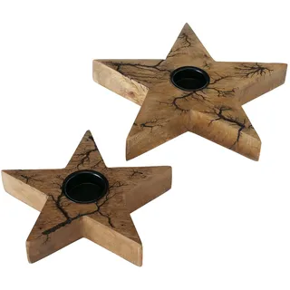 BOLTZE 2tlg Set Teelichthalter Percha I Stern-Form I Ø19cm & Ø25cm I Deko-Kerzenhalter aus Mango-Holz I weihnachtliche Tisch-Deko I Advent, Christmas I Windlicht für Wohnzimmer, Küche, Esstisch & Co