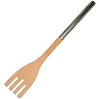 Fackelmann 30373 Große Küchengabel aus Buchenholz und Griff aus Edelstahl, Gabel zum Servieren oder Rühren, Holz, Edelstahl, 34 x 6 cm