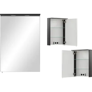 Badezimmer Spiegelschrank inkl. LED Beleuchtung SARAY-80 in schwarz, B/H/T: 50,5/72,5/16 cm - Schwarz