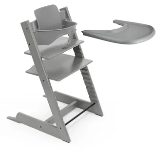 Stokke Tripp Trapp Hochstuhl (Storm Grey) mit Stokke Tray (Storm Grey) - ein verstellbares, ergonomisches und leicht zu reinigendes Babyset für Kinder im Alter von 6-36 Monaten