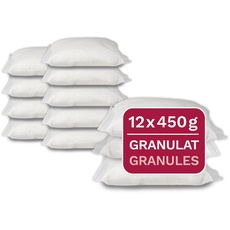12 x 450 g Universal Luftentfeuchter Nachfüllpack, Granulat im Vliesbeutel, geeignet für gängige Raumluftentfeuchter Weiß