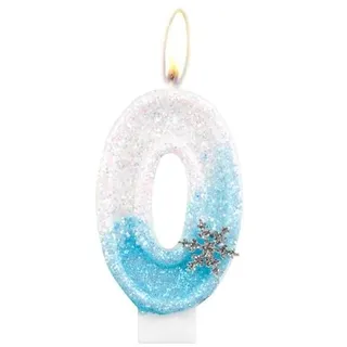 Frozen Geburtstagskerzen, Glitzer-Geburtstagskerze für Mädchen, Schneeflocke Nummer 0, blau-weiße Eiskönigin Kuchenkerzen, Kuchenaufsätze für Mädchen, Frozen Themed Geburtstagsdekorationen