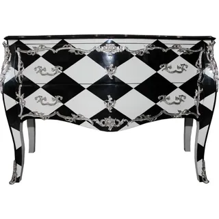 Casa Padrino Barock Kommode Karo Design 130cm - Unikat- Antik Look - Silber