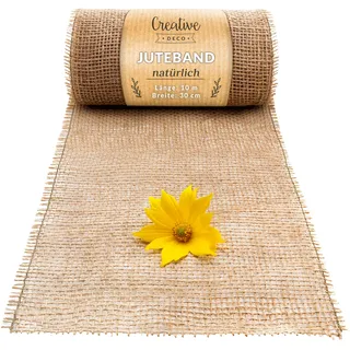 Creative Deco Juteband Jute Tischläufer | Rolle 30 cm x 10 m | Hochzeitsdeko Dekoration | Breit Naturbrauner Stoff | Kunst und Handwerk | Jutestoff Tischband | Dekorativer Boho Band