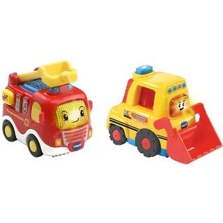 Vtech TUT TUT Baby Flitzer - Feuerwehrauto – Spielzeugauto mit Musik & TUT TUT Baby Flitzer - Bagger – Spielzeugauto mit Musik, aufleuchtender Taste