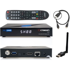 Octagon SX88 4K Linux Sat Receiver + 600Mbit WiFi Stick + HM-SAT HDMI Kabel - mit PVR Aufnahmefunktion, Smart TV Streaming Box, Sat to IP, Unicable, Mediathek, YouTube, Internet Radio, Multistream