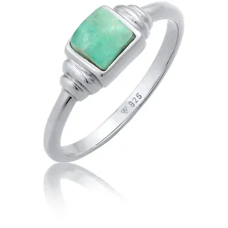 ELLI PREMIUM Elli Ring Damen, Solitär Vintage Quadrat Schlicht mit Amazonit in 925 Silber" Vergoldet