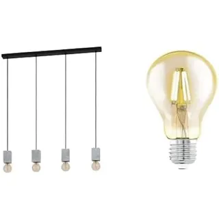 EGLO Pendelleuchte Prestwick 3, Hängelampe inkl. 4 LED Leuchtmittel, Industrial Hängeleuchte aus Beton in Grau und Metall in Schwarz, Esstischlampe, Wohnzimmerlampe hängend