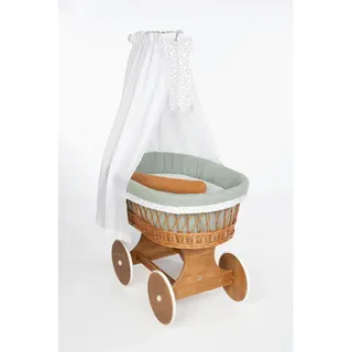 Mionido Stubenwagen-Komplettset , Weiß, Buchefarben, Currygelb, Waldgrün , Holz, Textil , 5-teilig , Höhe ca. 5 cm , Füllung: Hohlfaser , 60x167x100 cm , Bezug abnehmbar/waschbar, atmungsaktiv , Babymöbel & Kindermöbel, Babyzimmer, Babybetten, Stubenwagen & Babywiegen