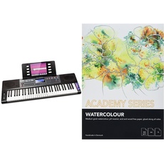 RockJam 61 Key Keyboard Piano with Pitch Bend, Power Supply, Sheet Music Stand, Piano Note Stickers & Simply Piano Lessons & Academy Series, Aquarellpapier, A4, 300g/m2, 15 blatt, Weiss