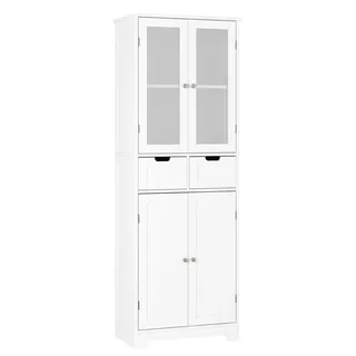 Sideboard Küchenschrank - Hoher Aufbewahrungsschrank 170 cm - 4 Türen - Holz - Modern minimalistisch - Für Küche/Esszimmer - Weiß - Weiß