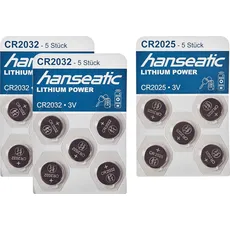 Hanseatic Batterie »15 Stück Batterie Mix Set«, (15 St.), 10x CR 2032 + 5x CR 2025, silberfarben