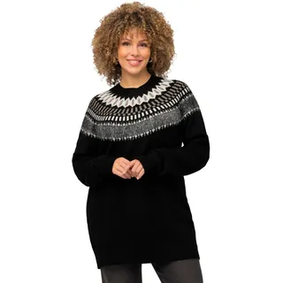 Ulla Popken Damen große Größen Übergrößen Plus Size Norweger-Pullover, Rundhals, Langarm, weicher Feinstrick