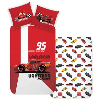 Disney Home Cars Kinder Wendebettwäsche Set 135x200 - Kopfkissenbezug 80x80 - Super weiche Renforce 100% Baumwolle, 2-teilig Cars Bettwäsche, Weich und angenehm auf der Haut
