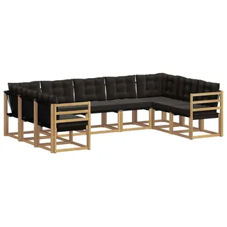 vidaXL Outdoor-Sofagarnitur mit Kissen 9 pcs Weiß und Schwarz - Braun