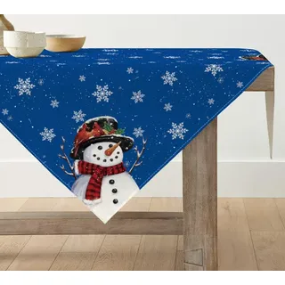 Artoid Mode Blau Schneemann Schneeflocken Weihnachten Tischdecke, Tischwäsche Winter Küche Tisch Dekoration Drinnen Urlaub Party Dekor 85x85 cm