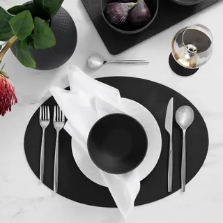 Villeroy & Boch Manufacture Rock Platzdeckchen, Kunstleder, oval, wendbar, Schwarz, 4 Stück