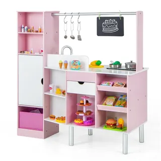 Costway Kinderspielküche Rosa , Pink , Holzwerkstoff , 40x100x101 cm , Spielzeug, Kinderküchen