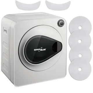 Green Blue GB405 Elektrischer Wäschetrockner Ablufttrockner 830W / bis 3kg / Trockner für Kleidung | Freistehend oder Wandmontage Fünf Trocknungsprogramme (Wäschetrockner + 2x Filtersets)