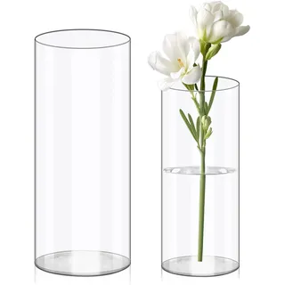 Olrla 2 Teiliges Set Transparente Acryl Blumenvase, Bruchsichere Kunststoff-Zylindervase für Blumenarrangements, Hochzeits-Mittelstücke, Heimwerken