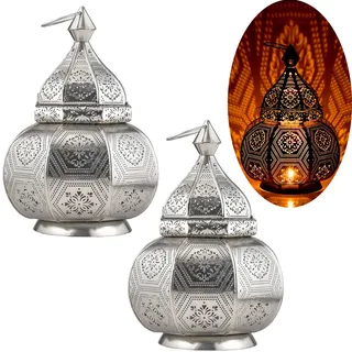 2er Set Orientalische Laterne Lampe Nachttischlampe Mahana Silber