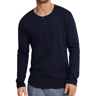 Schiesser Herren Schlafshirt Langarm Mit Knopfleiste - Mix + Relax Schlafanzugoberteil, Dunkelblau_163837, 58 EU