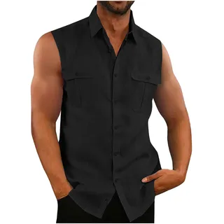 EMATOP Hemd Herren Ärmellos Sommer Tank Top Stringer Fitness Muskelshirt Baumwolle Leinen T-Shirt Casual Einfarbig Tankshirt Leicht Atmungsaktiv Hemdbluse Weste Shirts für Männer Funktionsshirt