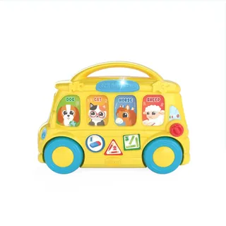 Chicco Schulbus, Spielzeug-Schulbus, zweisprachig, mit 7 interaktiven Tasten, 3-Positionen-Hebel, spielt über 35 Lieder, Sätze und Melodien ab, für Kinder von 9 bis 36 Monaten geeignet.