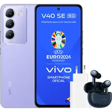 vivo V40 SE 5G Smartphone, Android-Handy, 8 GB + 256 GB, 120 Hz AMOLED-Display, 50 MP Dreifachkamera, 5000-mAh-Akku, TWS 3e Kopfhörer + Ladegerät 44 W FlashCharge, Violett