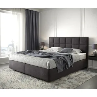 DELIFE Boxspringbett Dream-Fine 180x200 cm Mikrofaser Schwarz mit Matratze und Topper - Schwarz