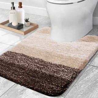 Olanly Luxuriöse WC-Teppiche U-förmig, extra weiche und saugfähige Mikrofaser-Badezimmerteppiche, Rutschfester Plüsch-Shaggy-WC-Badteppich, maschinenwaschbar, trocknergeeignet, 20x24, braun