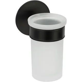 Schöner Wohnen Zahnputzbecher Meleto«", schwarz matt), B:7cm H:12cm L:10cm, Edelstahl, Glas, 7x12x10 cm, Wandbefestigung möglich, inkl. Befestigungsmaterial, Badaccessoires, Waschplatzzubehör, Zahnputzbecher