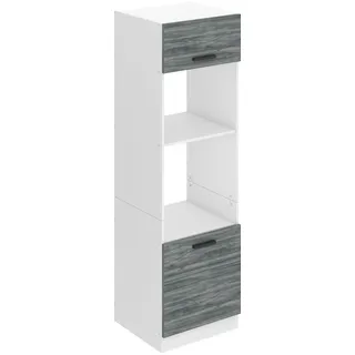 Belini Mikrowelle Schrank, Küchenschränke, Hochschrank Küche SSP. Mikrowellenschrank - 60 cm Breite und 204 cm Höhe. Küchenbuffet mit 2 Türen und 2 Regalen, Glamour Wood - Silber