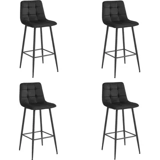 Valora ARCETO Hocker - Schwarzer Samt & Schwarze Beine x4 | 4er-Set eleganter Samthocker - Schwarz