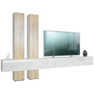 Vladon Wohnwand Eiche Holzwerkstoff, 330x204x39 cm, Wohnzimmer, Wohnwände,