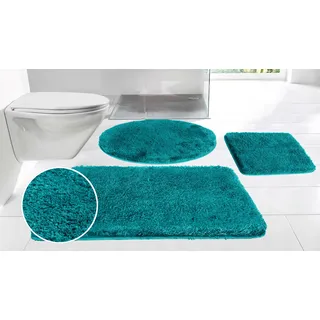 Badematte MÖVE "Superwuschel, Badvorleger, Badezimmer Teppich" Gr. 3, lagoon, H:40mm, Polyester, Badematten, Badematte, Mikrofaser-Badematte, Badteppich, rechteckig, rund & als 3-tlg. Set