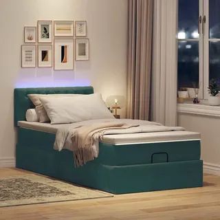 Eleganten-Stil Bettrahmen inkl. Lattenrost - Ottomane Bett mit Matratze & LEDs Dunkelgrün 90x200 cm Samt - Klassische Betten Hommie2443100 6parcel - Grün
