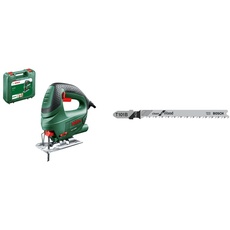 Bosch Home and Garden Stichsäge PST 650 (500 Watt, Schnitttiefe in Stahl/Holz 4mm/65mm, im Koffer) + Bosch T101B Stichsägeblätter Holz 5 Stück