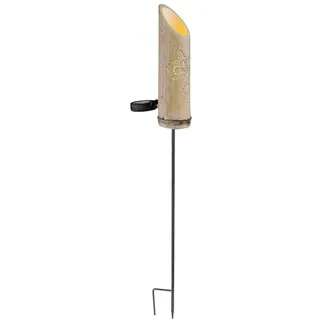 GLOBO Steckleuchte Bambus Solarleuchte Erdspieß Bambuslampe Solar, Dekor-Stanzungen, grün, LED warmweiß, DxH 12x79,5 cm
