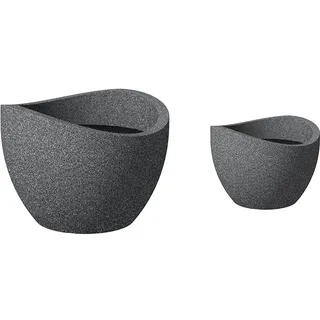 Scheurich Wave Globe, Pflanzgefäß aus Kunststoff, Schwarz-Granit & Wave Globe, Pflanzgefäß aus Kunststoff, Schwarz-Granit, 40 cm Durchmesser, 22,2 cm hoch, 19 l Vol.