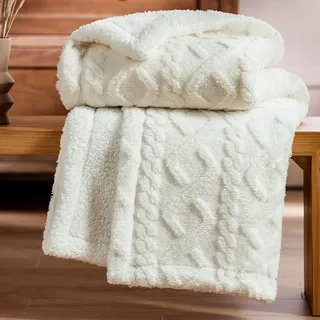 BEDSURE Kuscheldecke Decke Sofa Strickdecke - Wohndecken kuscheldecken 150x200, Sofadecke Doppelgesicht Extra Weich, kuscheldecke Flauschig Wohnzimmer, Wolldecke Weiß, Couchdecke Sofa