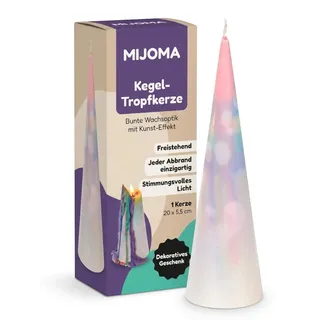 MIJOMA Kegel-Tropfkerze 20 x 5,5 cm – farbige Wachsoptik für stimmungsvolle Deko – freistehende Kerze für Dinner, Tischdeko und besondere Abende